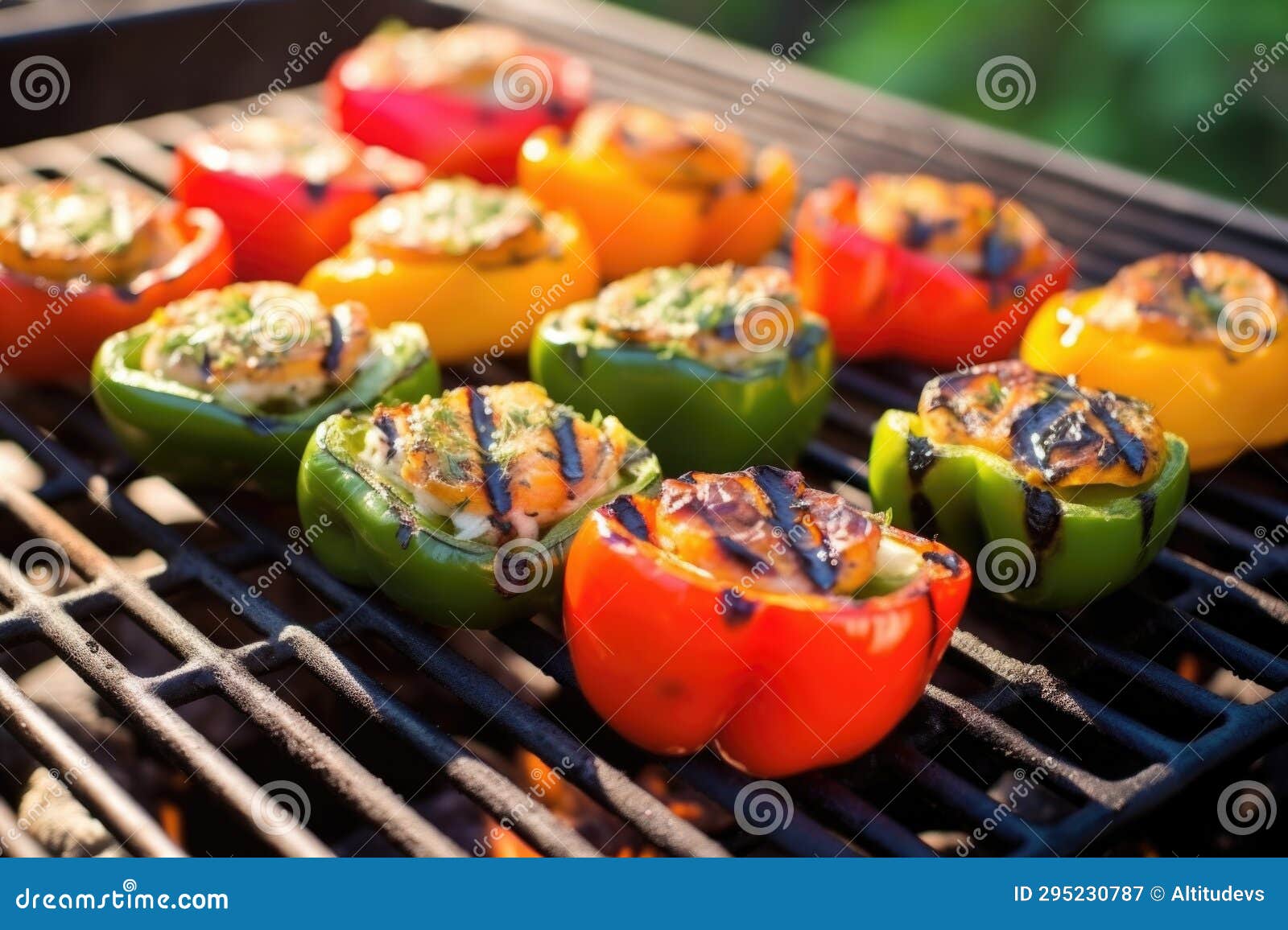 Grilled Stuffed Bell Peppers on a Charcoal Grill Stock Image Image of