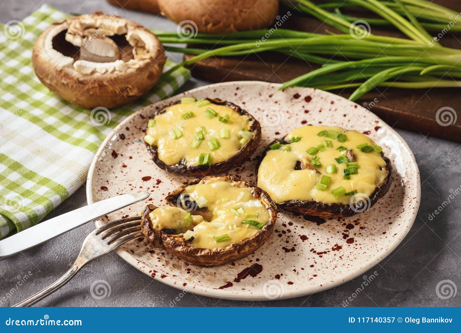 Grilled and Stuffed with Cheese and Leek Mushrooms. Stock Image Image