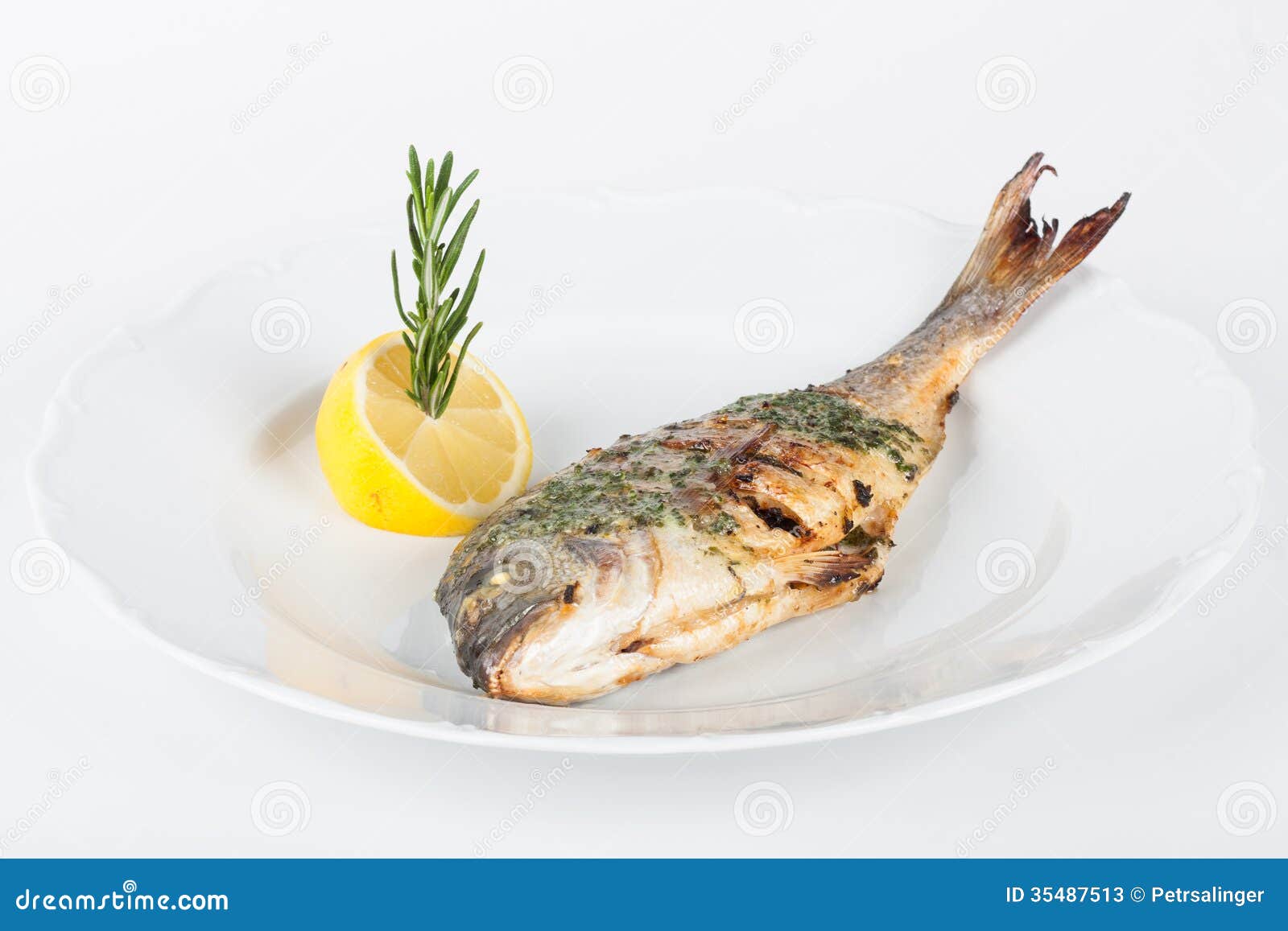 Grilled Tilapia on White Plate Stock Image Image of fried, healthy