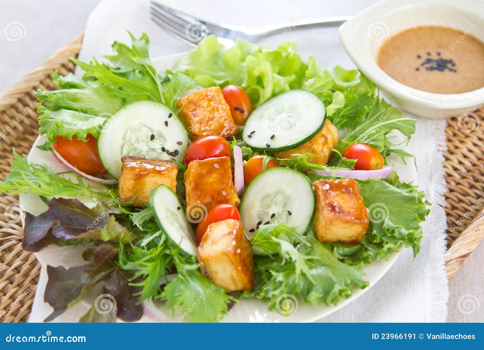 Grilled Tofu Salad with Sesame Dressing Stock Image - Image of herb
