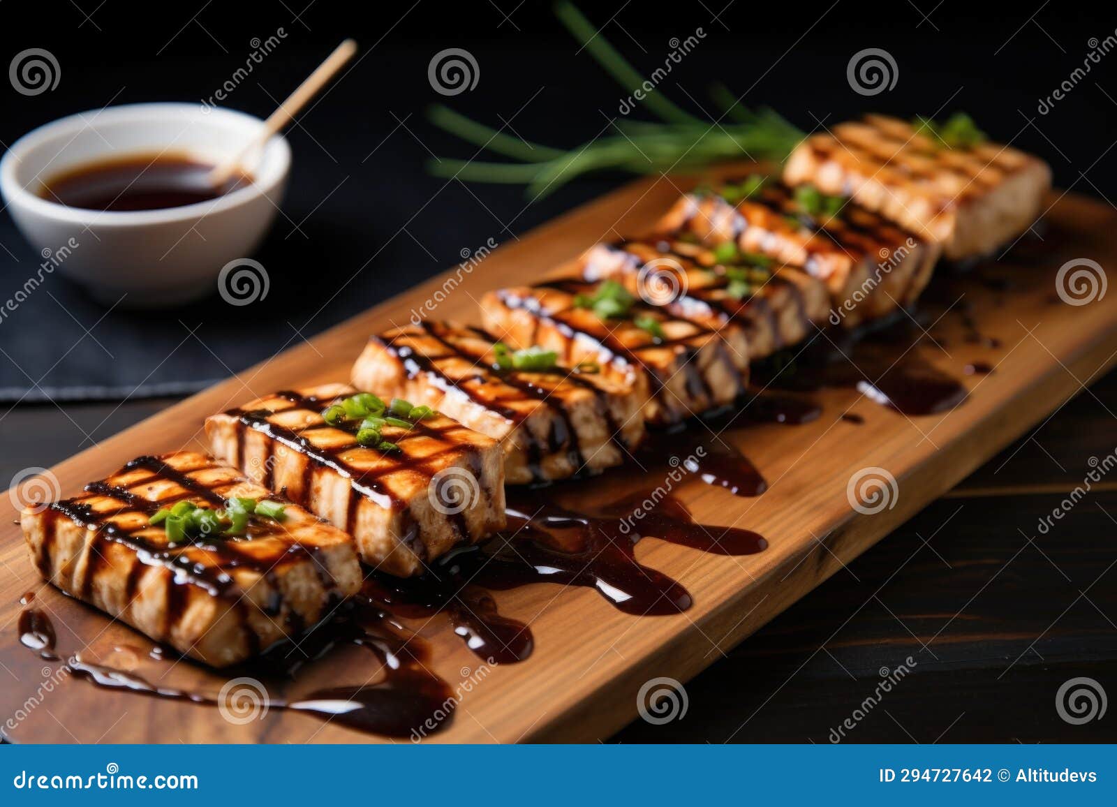 grilled tofu steaks with syrupy teriyaki sauce drizzle