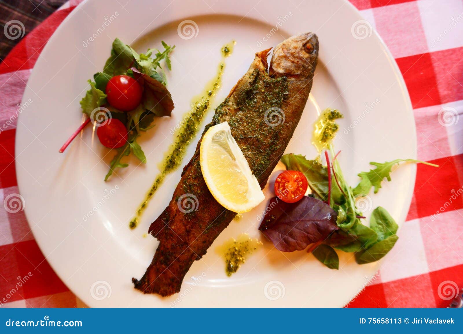 Grilled trout fish stock image. Image of plate, white 75658113