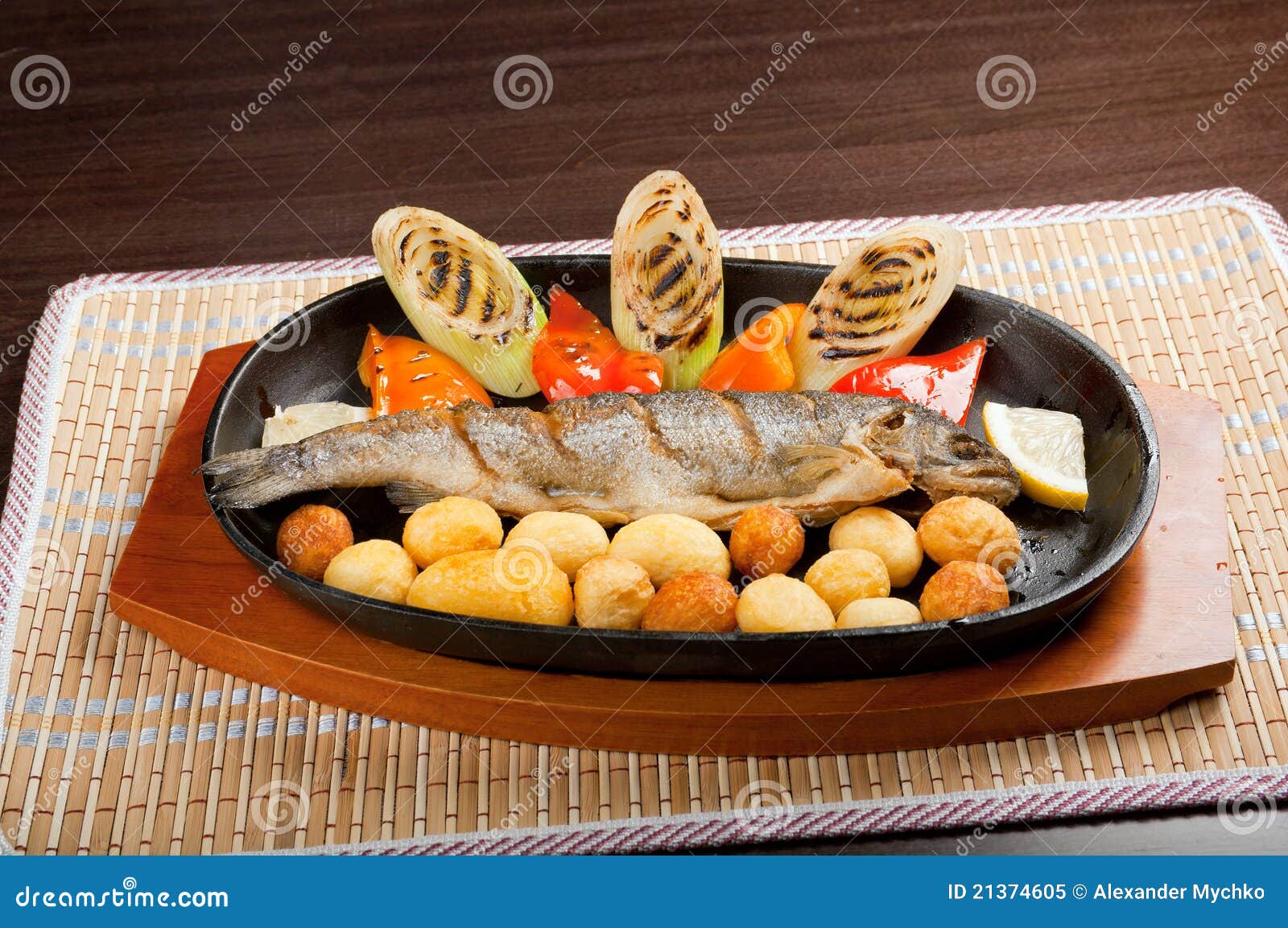 Grilled Trout .japanese Cuisine Stock Image Image of grilled, fried