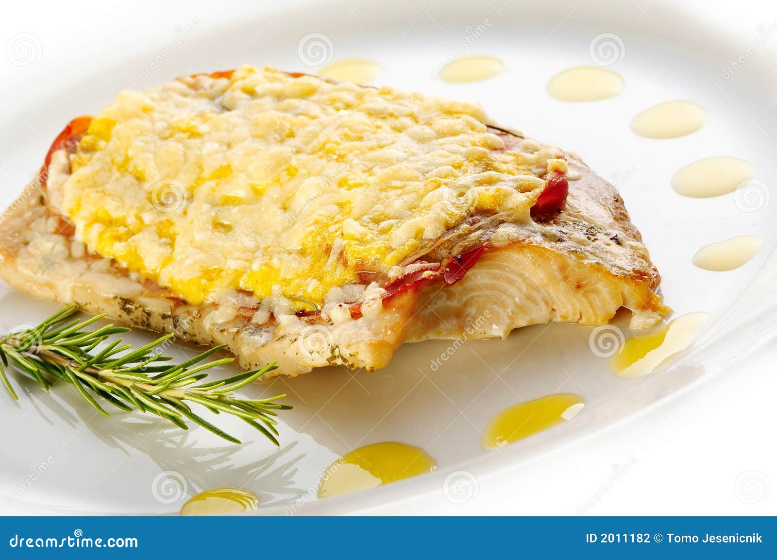 Grilled Trout Steak with Cheese and Prosciutto Stock Photo Image of