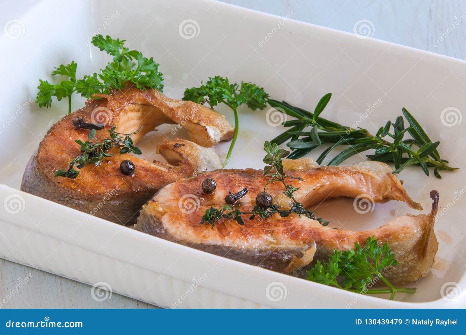 Grilled trout steak stock image. Image of fish, slice 130439479