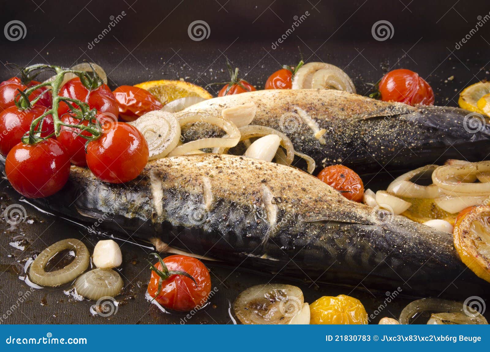 Grilled trout with tomato stock image. Image of cholesterol 21830783