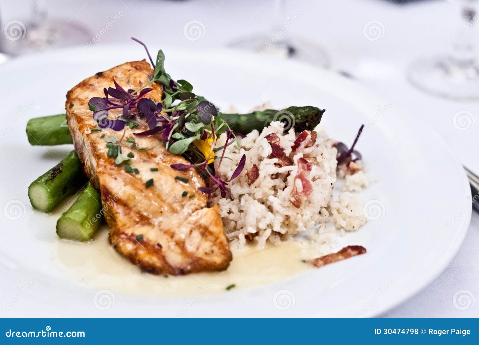 Grilled Tuna with Asparagus Spears and Rice Stock Photo Image of
