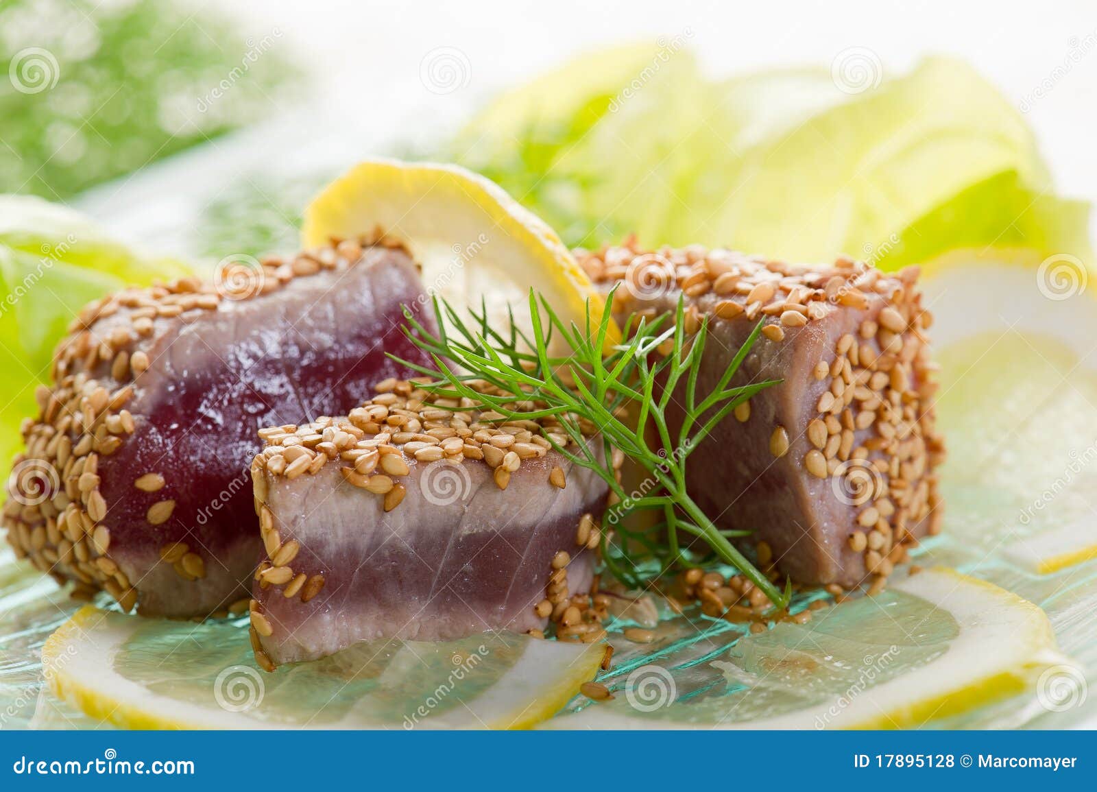Grilled Tuna with Seed Sesame Stock Photo Image of appetizers, plate