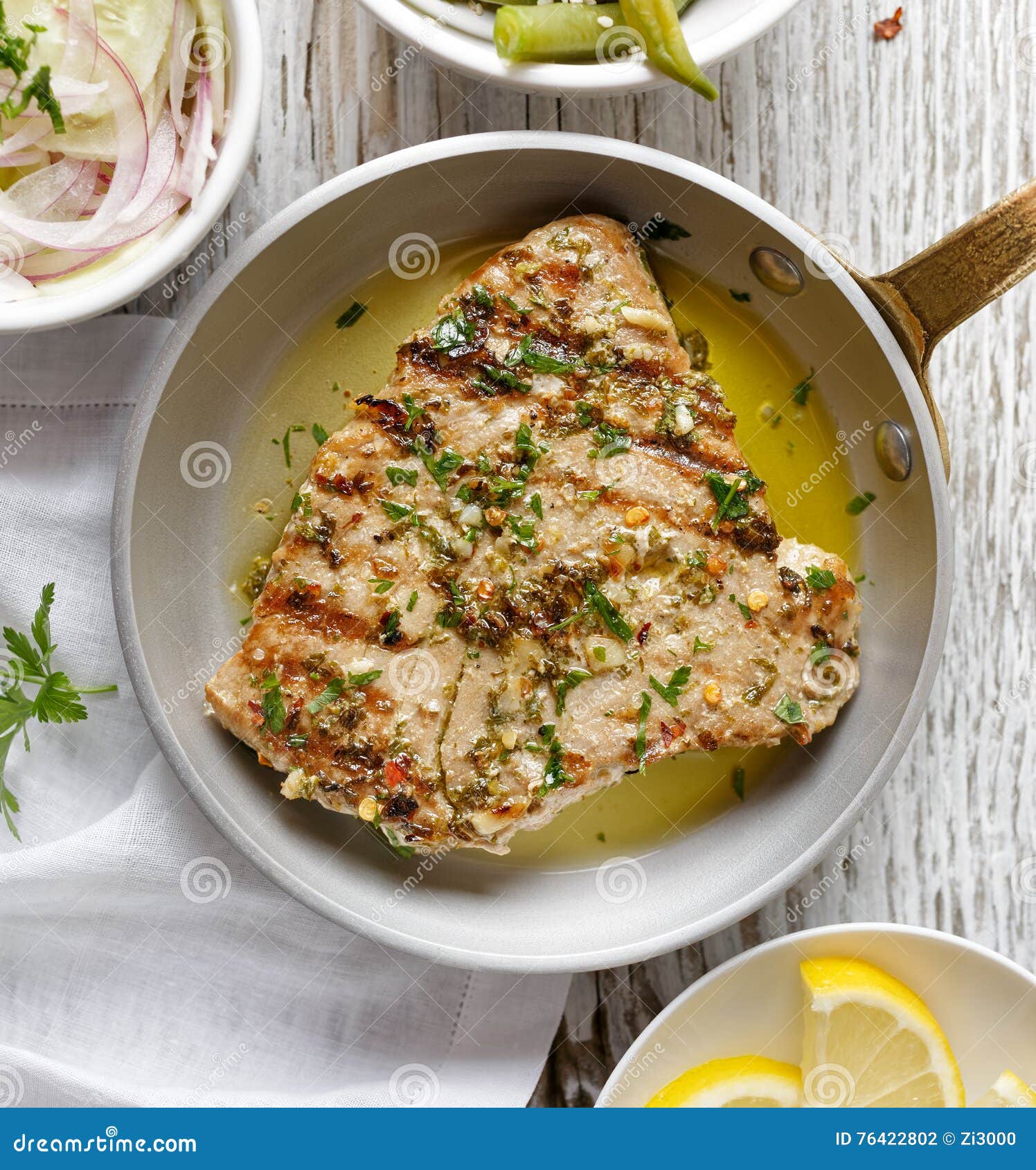 Grilled Tuna Steak in Herb and Lemon Marinade Stock Photo Image of