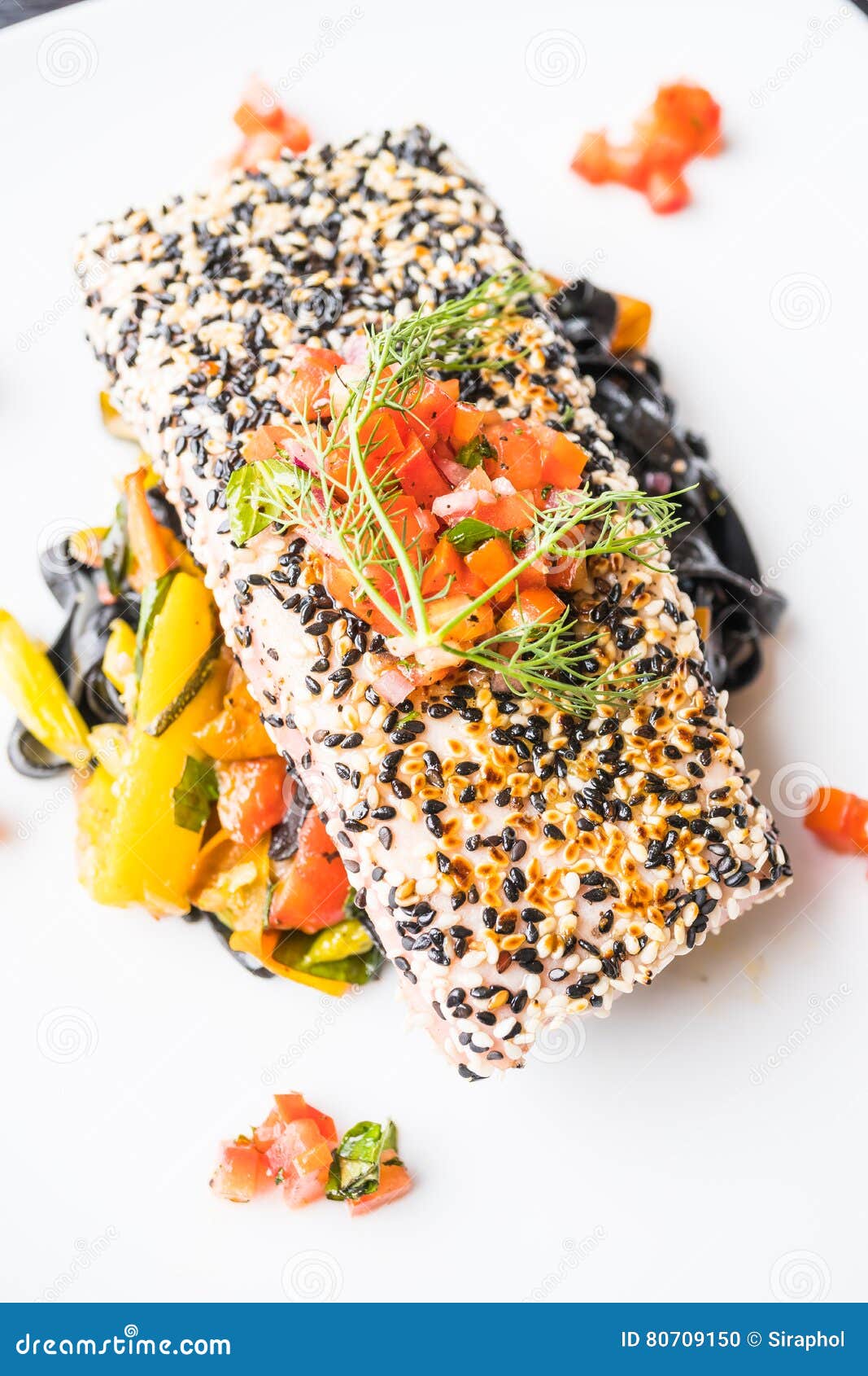 Grilled Tuna Steak with Pasta and Vegetable Stock Photo Image of