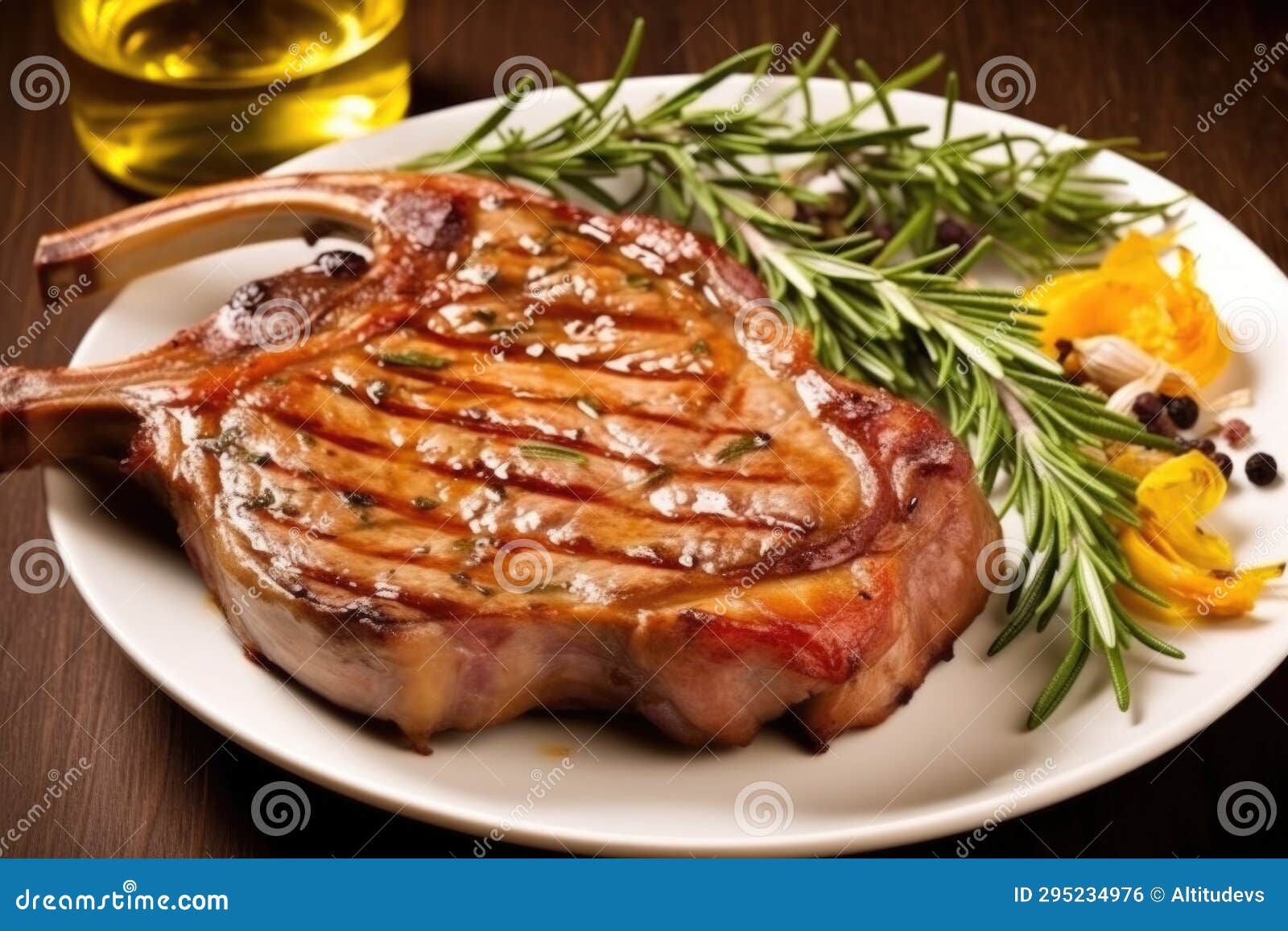 Grilled Veal Chop with Rosemary Sprig on Top Stock Photo Image of