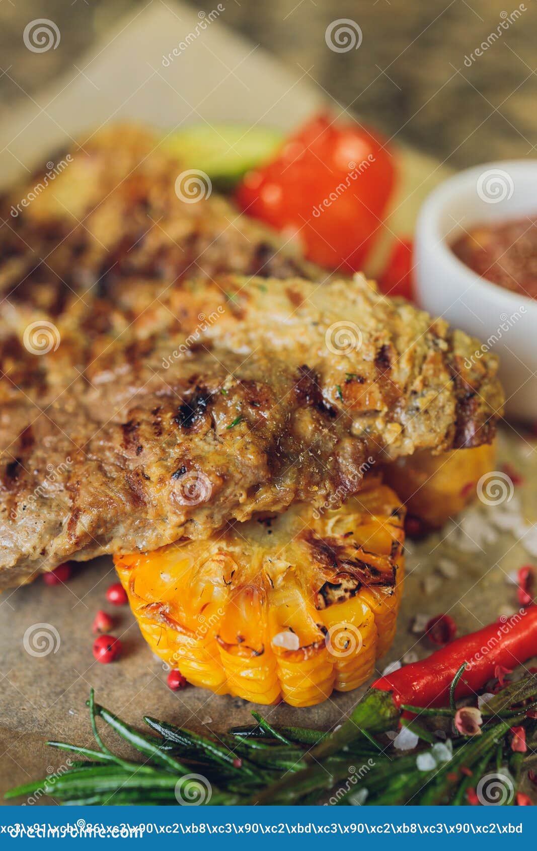 Grilled Veal Loin Steak on Cutting Board. Stock Image Image of food