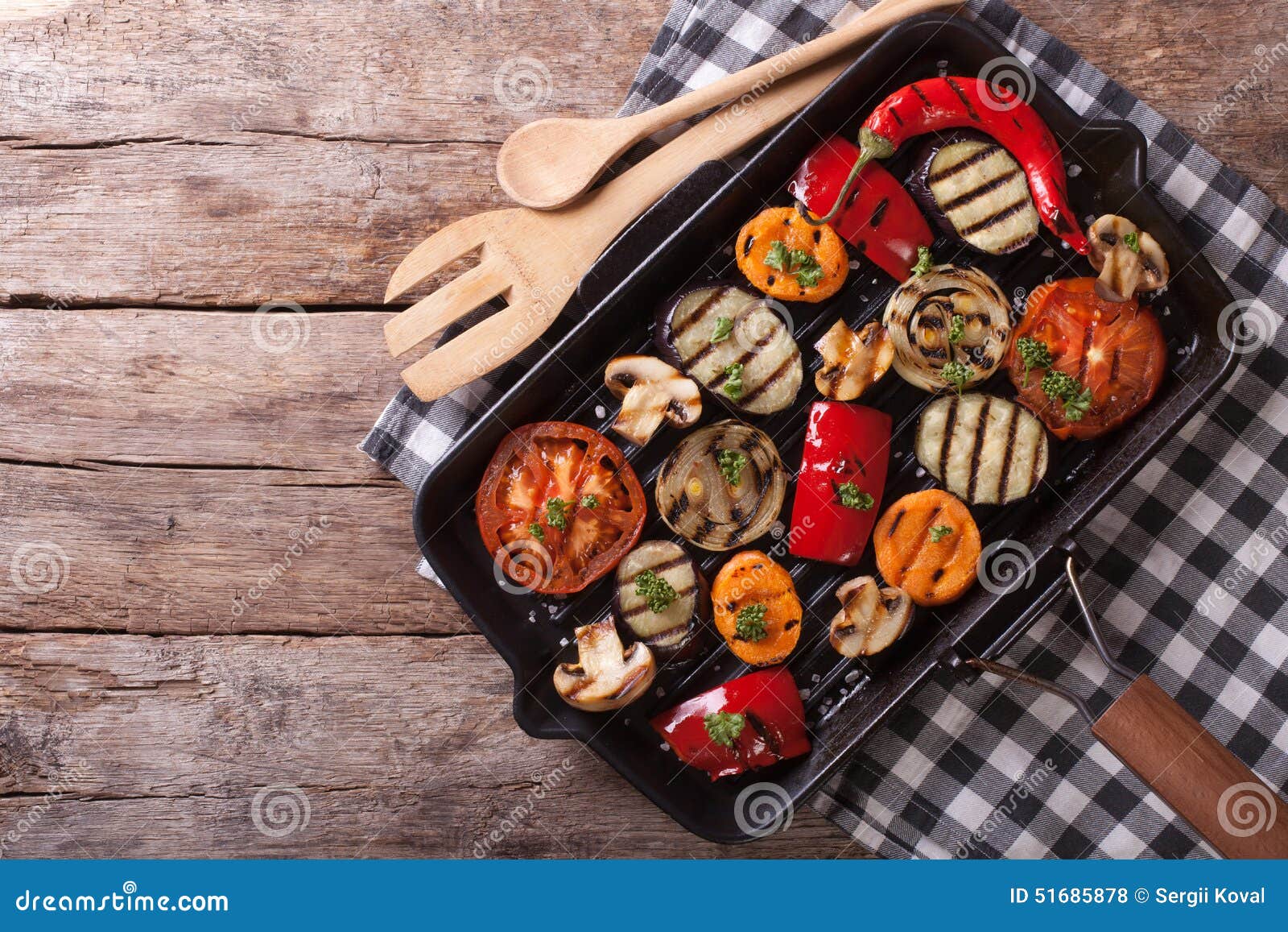 Grilled Vegetables in a Pan Grill. Horizontal Top View Stock Photo