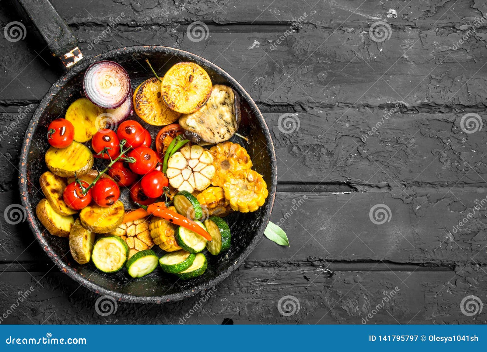 Grilled Vegetables in a Pan with Herbs and Spices Stock Image Image
