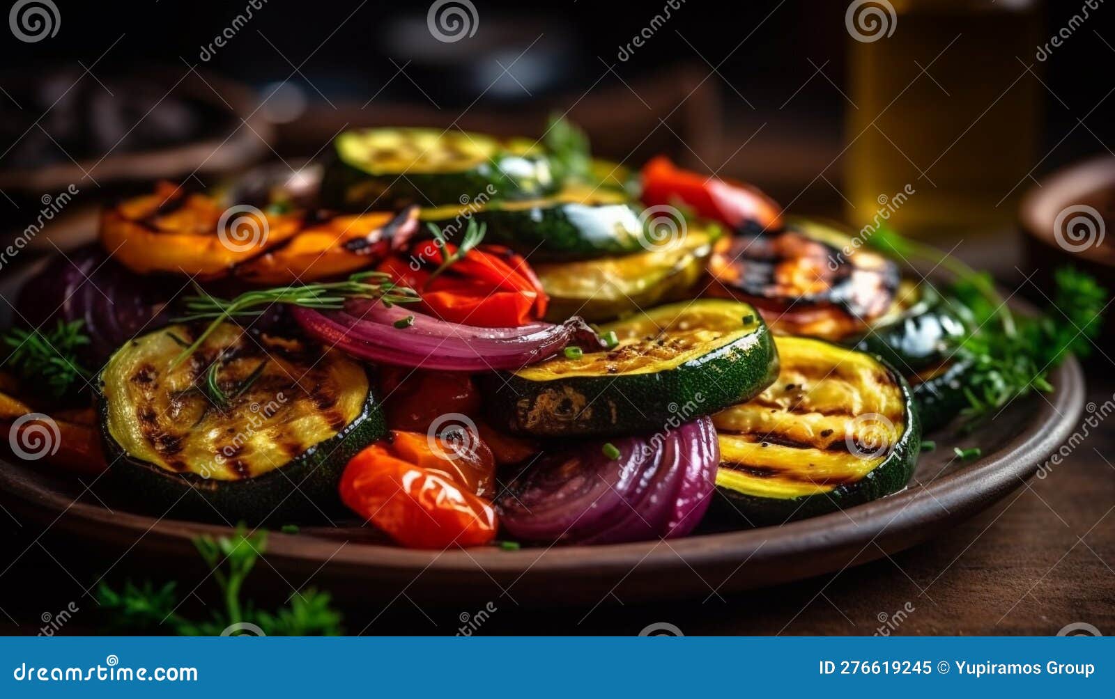 Grilled Vegetarian Eggplant and Tomato Appetizer Plate Generated by AI