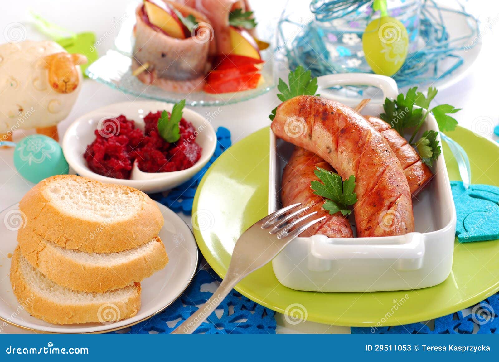 Grilled White Sausage with Beetroot Sauce for Easter Stock Image Image of decoration, pork
