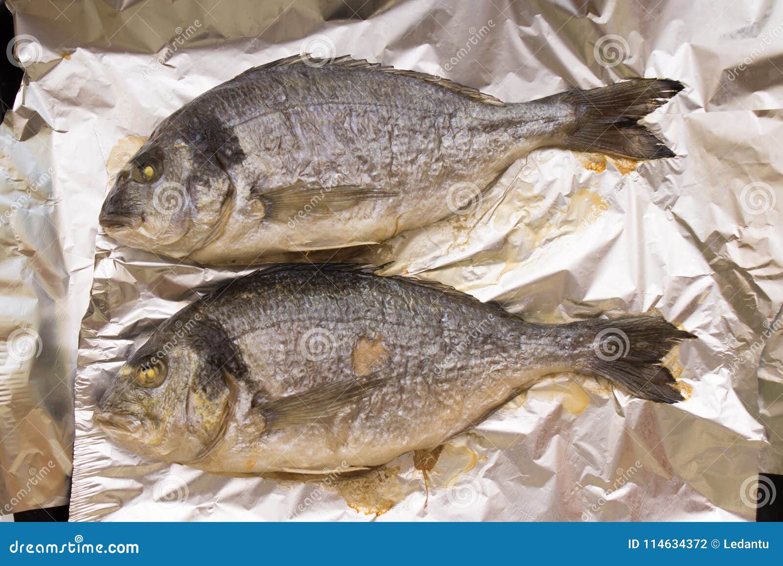 Grilled Whole Dorado Fish Cooked on Foil Stock Photo Image of fried