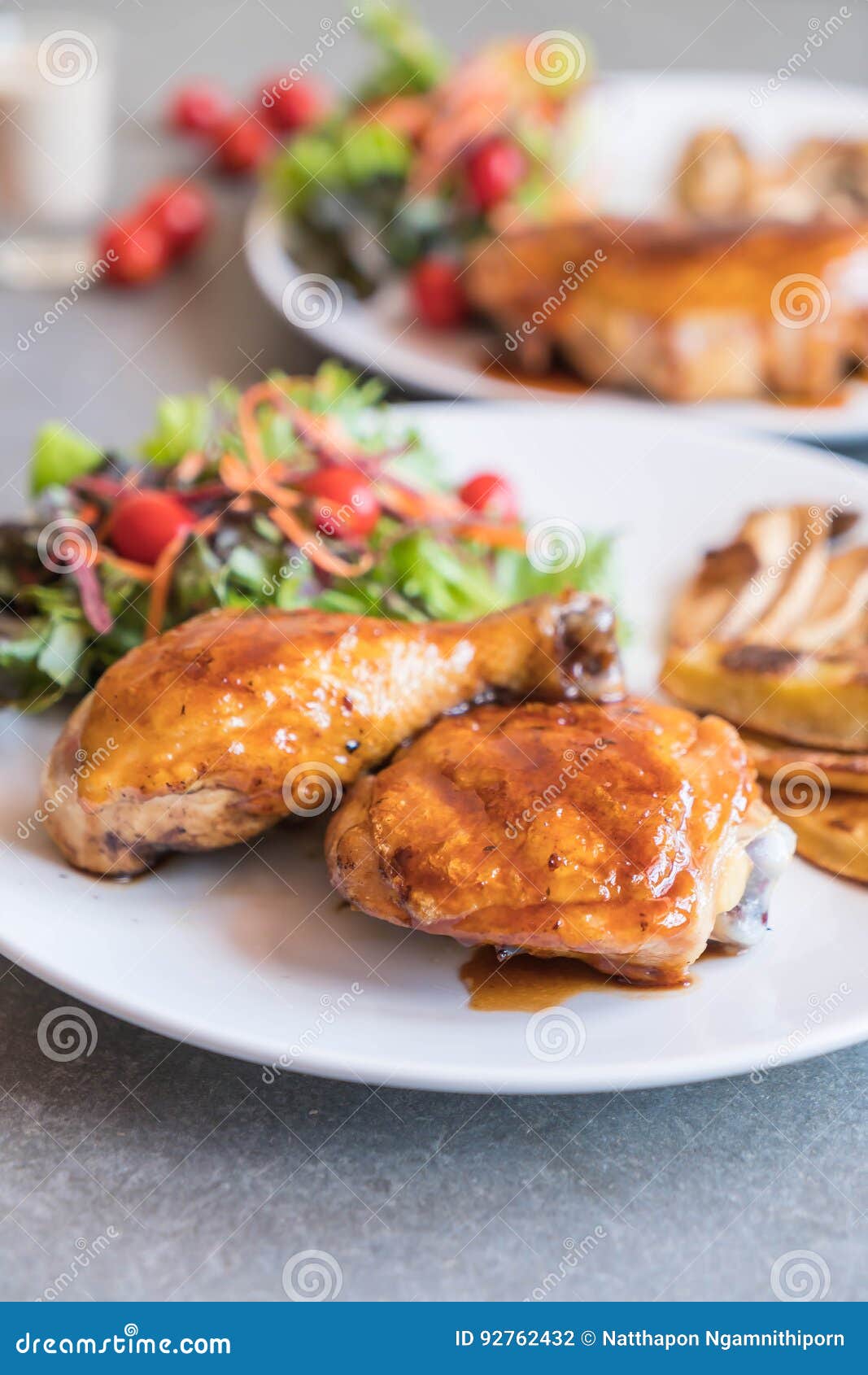 Grilles Chicken Steak with Teriyaki Sauce Stock Photo Image of plate