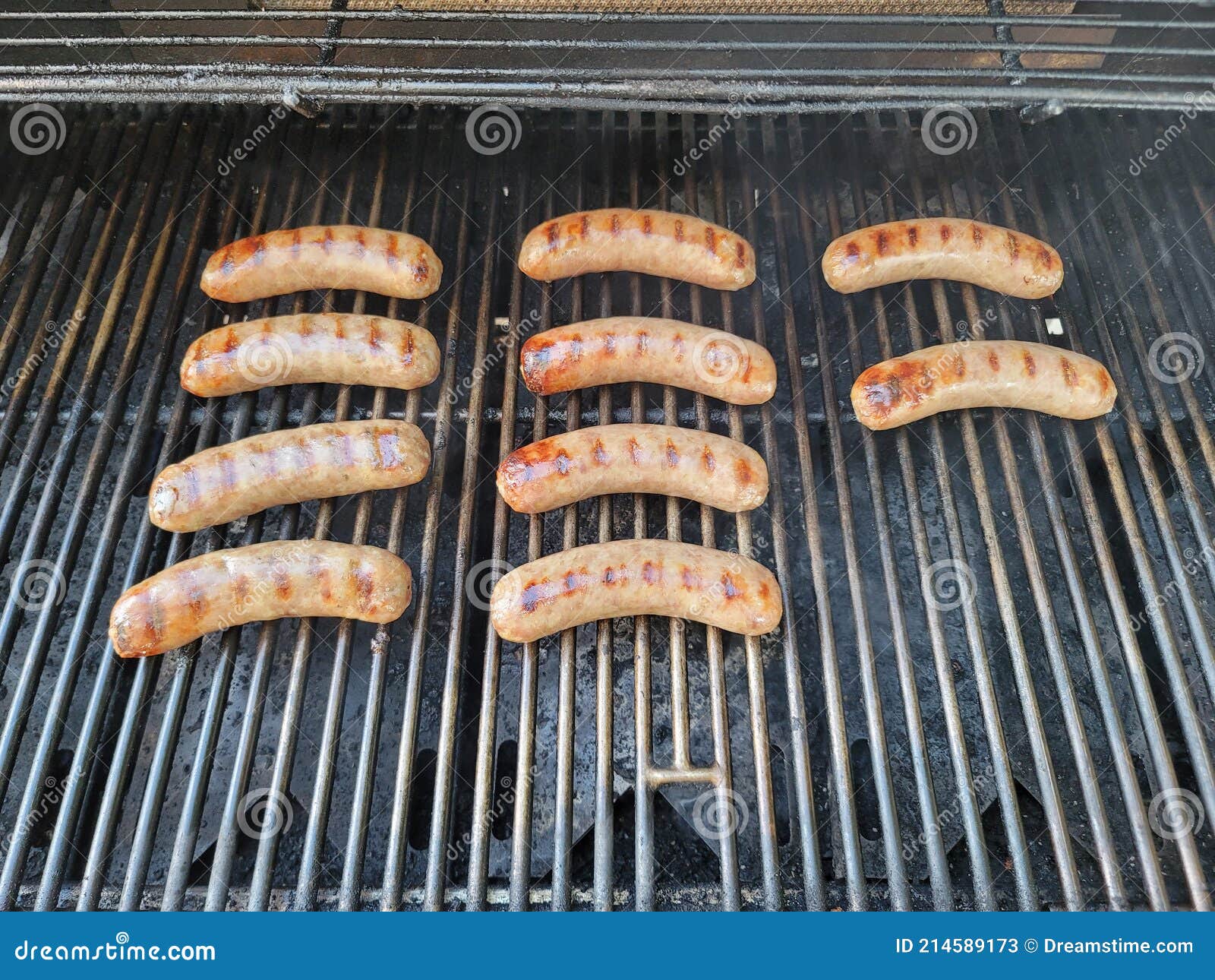 Grilling Bratwurst Propane Hot Heat Fire Grill Marks Stock Image