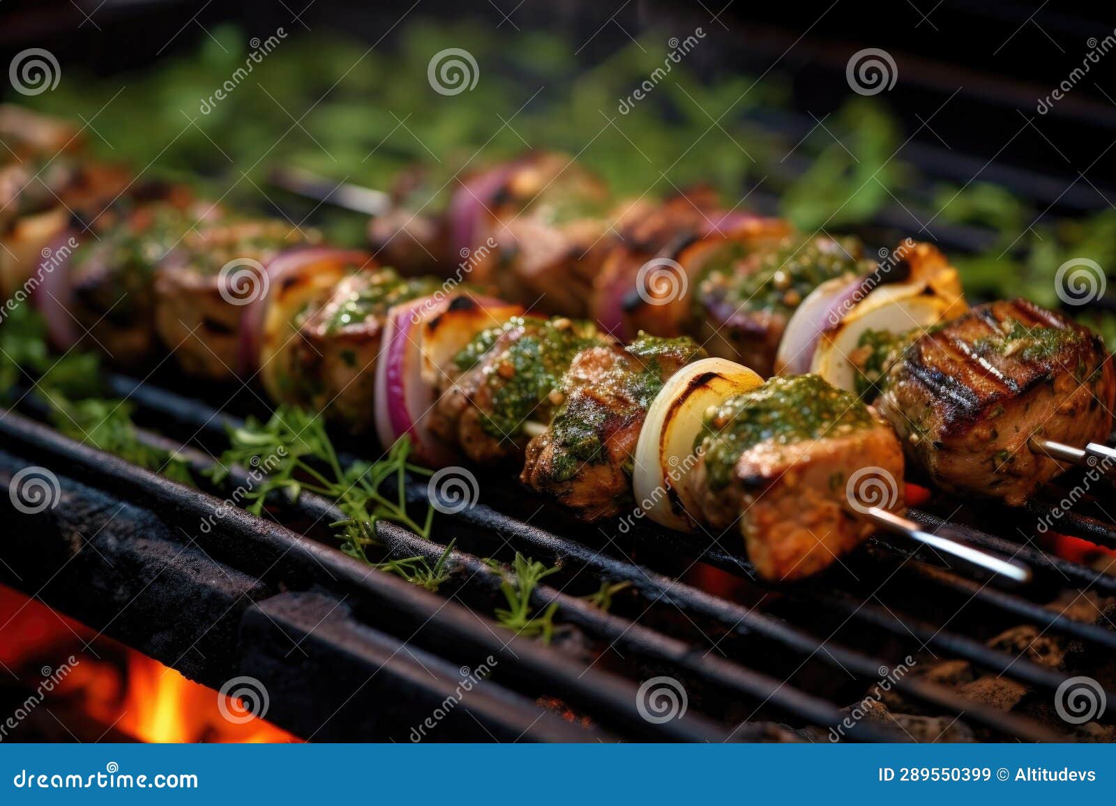 Grilling Kebabs with Spices and Herbs on Bbq Stock Image Image of