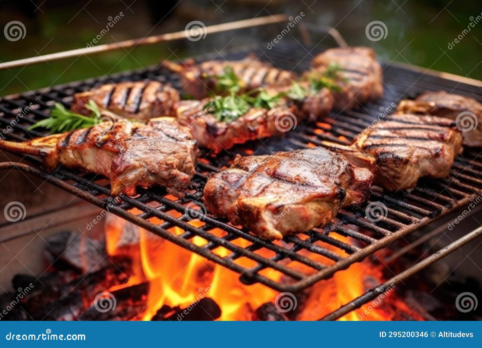 Grilling Lamb Chops on an Openair, Charcoal Barbeque Stock Photo