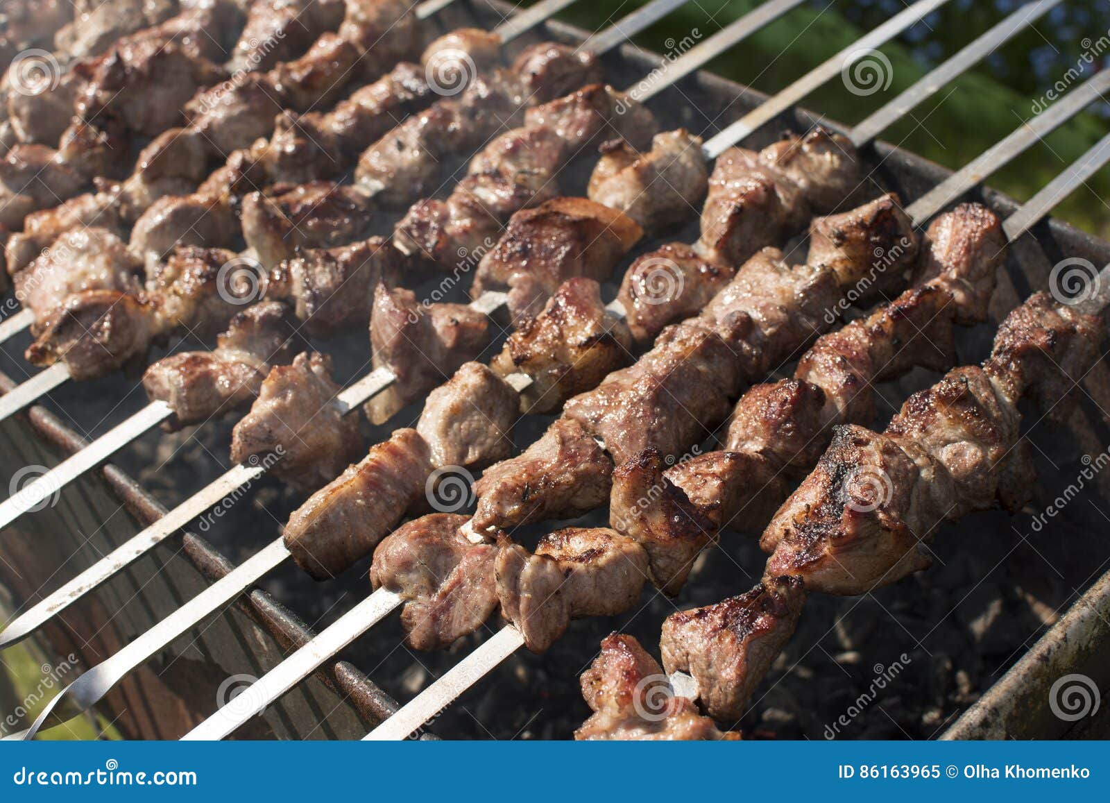Grilling Marinated Meat on a Brazier. Stock Image - Image of broil ...