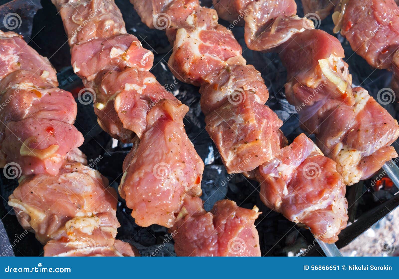 Grilling Marinated Meat on a Grill Stock Image Image of portion, meal