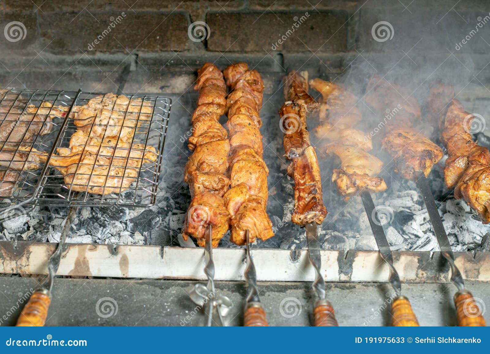 Shashlik or shashlyk (meaning skewered meat) was originally made of lamb,  Stock Photo, Picture And Low Budget Royalty Free Image. Pic. ESY-063164676