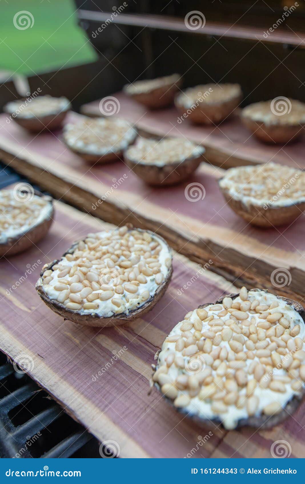 Grilling Portobello Mushrooms on Cedar Plank Stock Image Image of