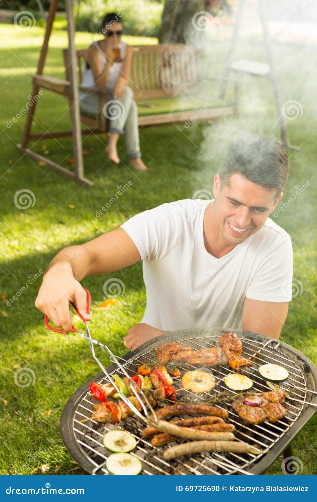 Grilling Sausages on the Barbecue Stock Photo Image of drinking