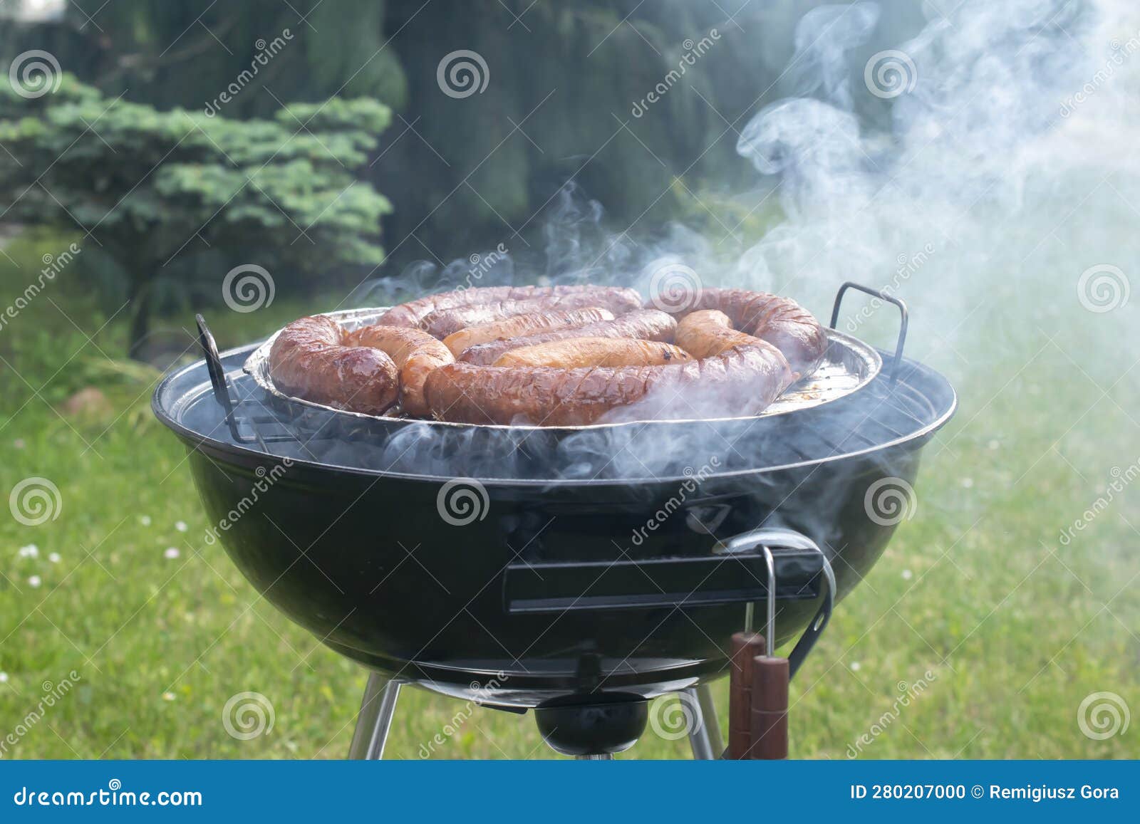 Grilling Sausages, Garden Charcoal Grill Stock Photo Image of