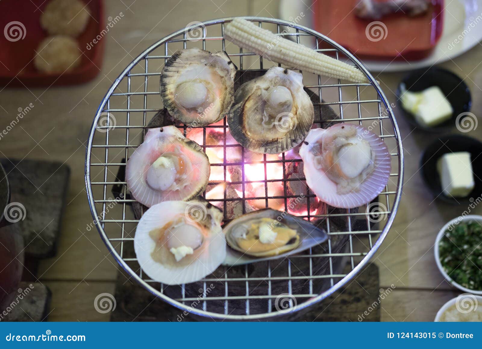 Grilling Scallops with Butter on Grill Stock Image Image of meal