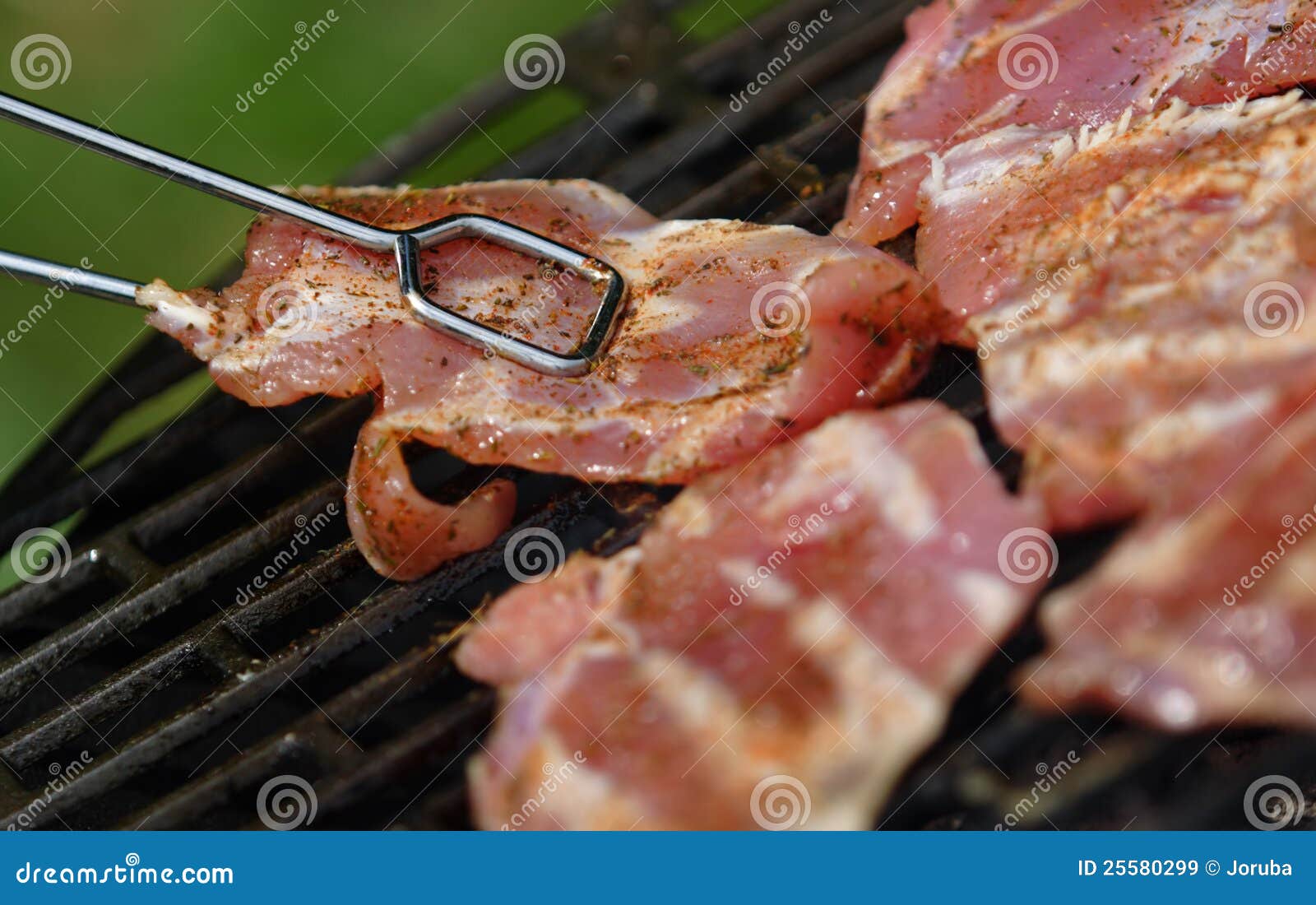 Grilling spiced pork meat stock image. Image of coal 25580299