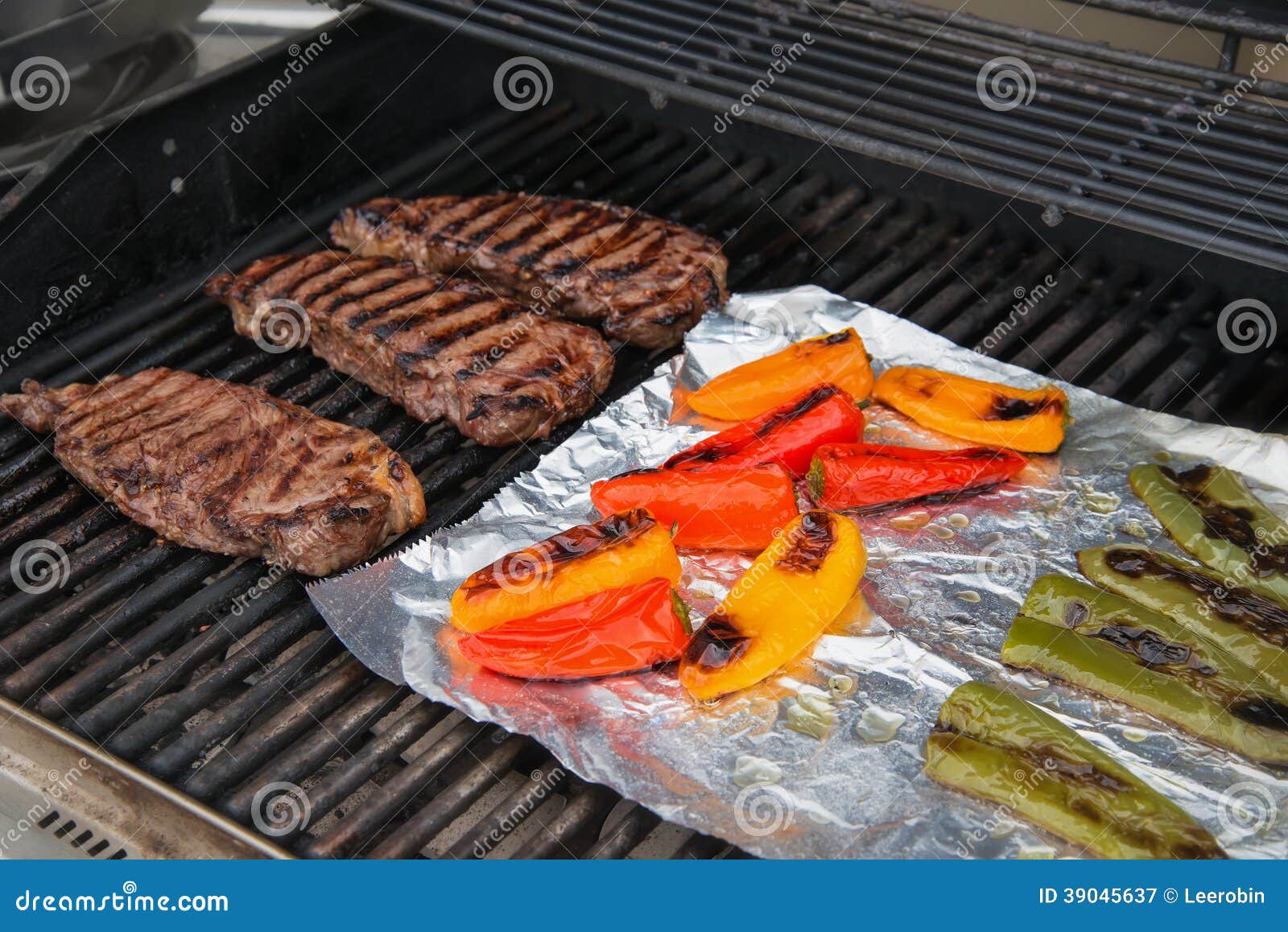 Grilling Steaks and Peppers Stock Image Image of food, sizzle 39045637