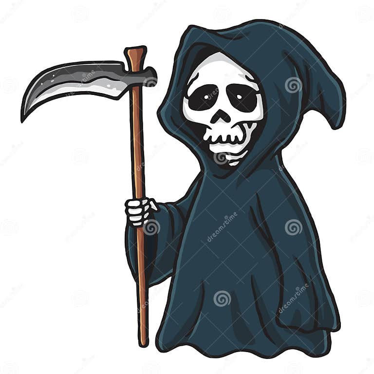 Grim Reaper Cute Cartoon Skeleton Halloween Vector Illustration Stock ...