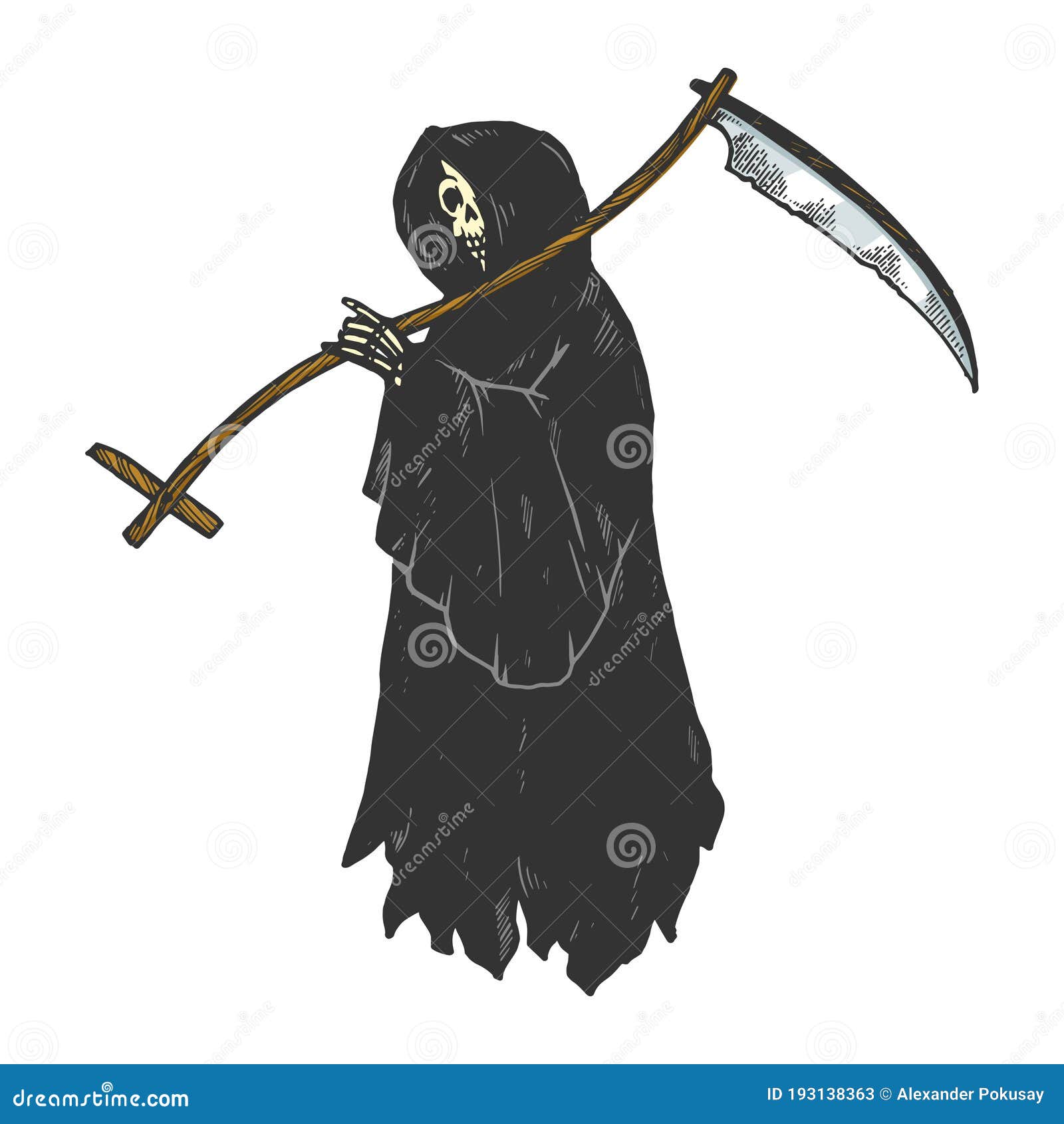 Grim Reaper Engraving Vector Illustration Stock Vector - Illustration ...