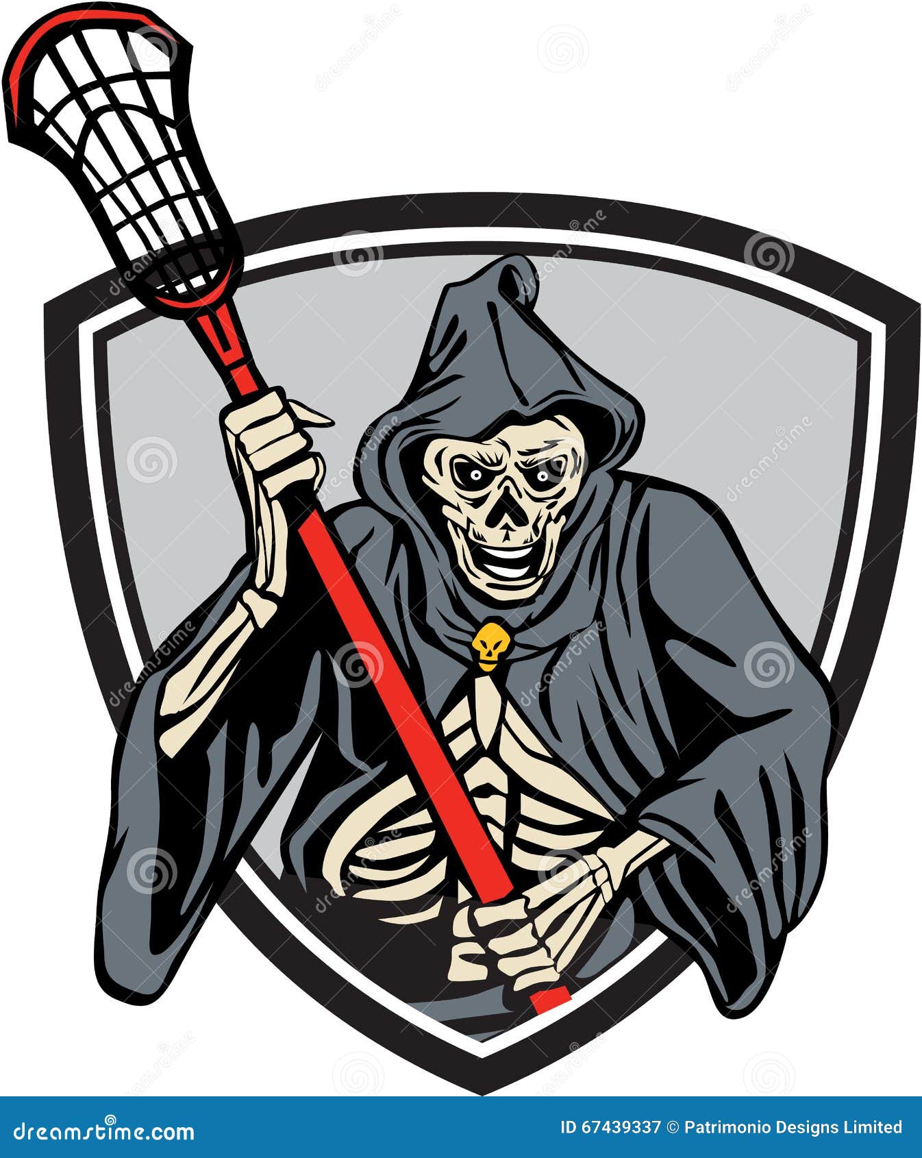 Grim Reaper Lacrosse Player Crosse Stick Retro Stock Vector