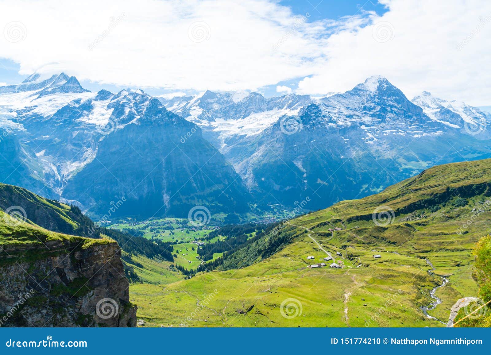 Grindelwald Village With Alps Mountain In Switzerland Stock Photo