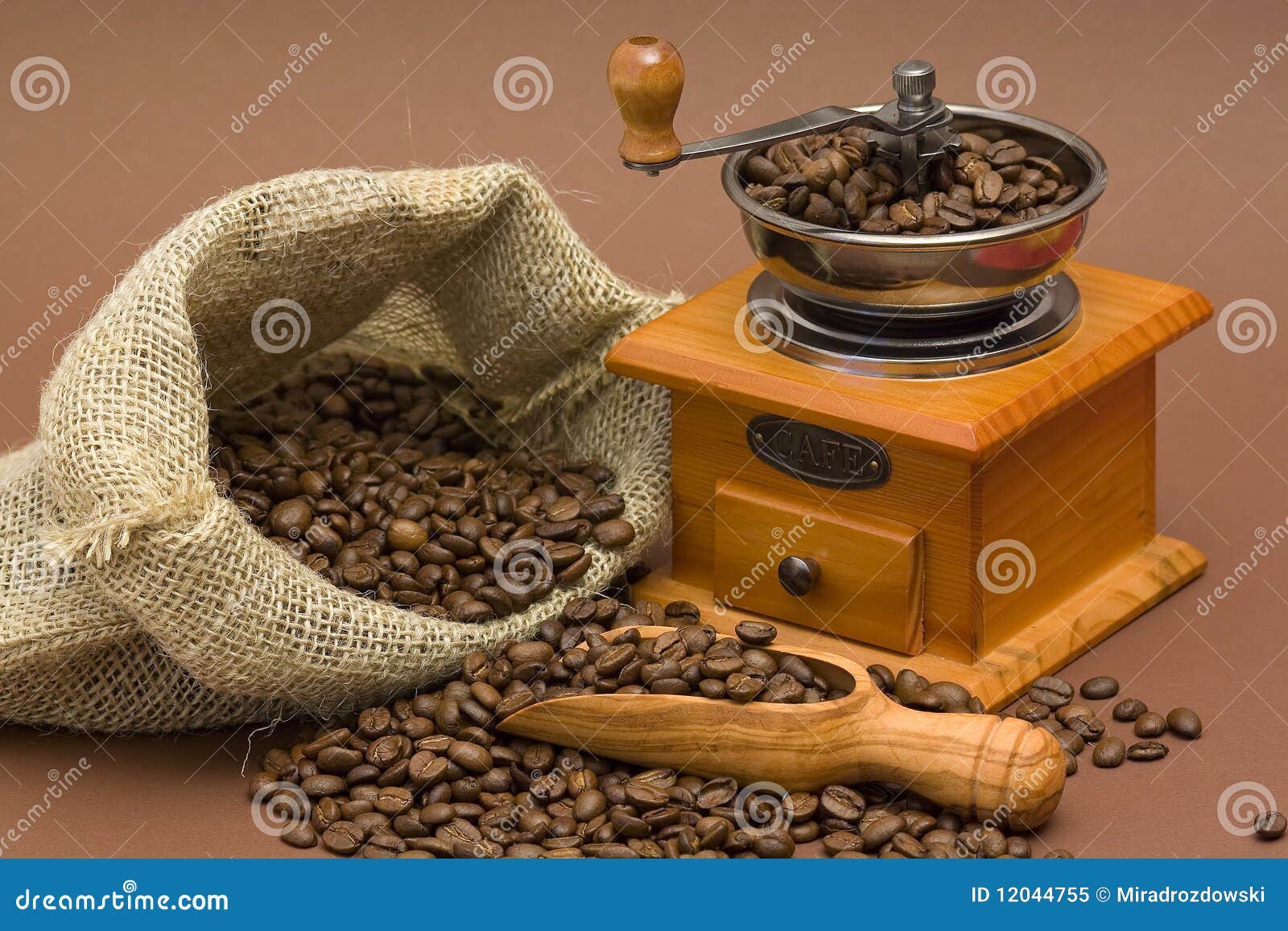 Grinder and coffee beans stock image. Image of black 12044755