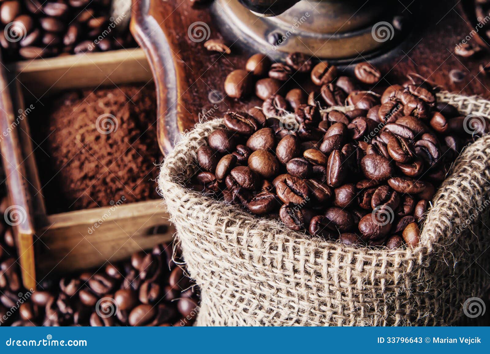 Grinder and coffee beans stock image. Image of delicious 33796643