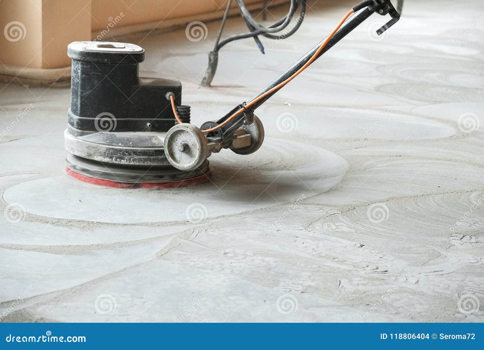 Grinding of concrete floor stock photo. Image of technology 118806404