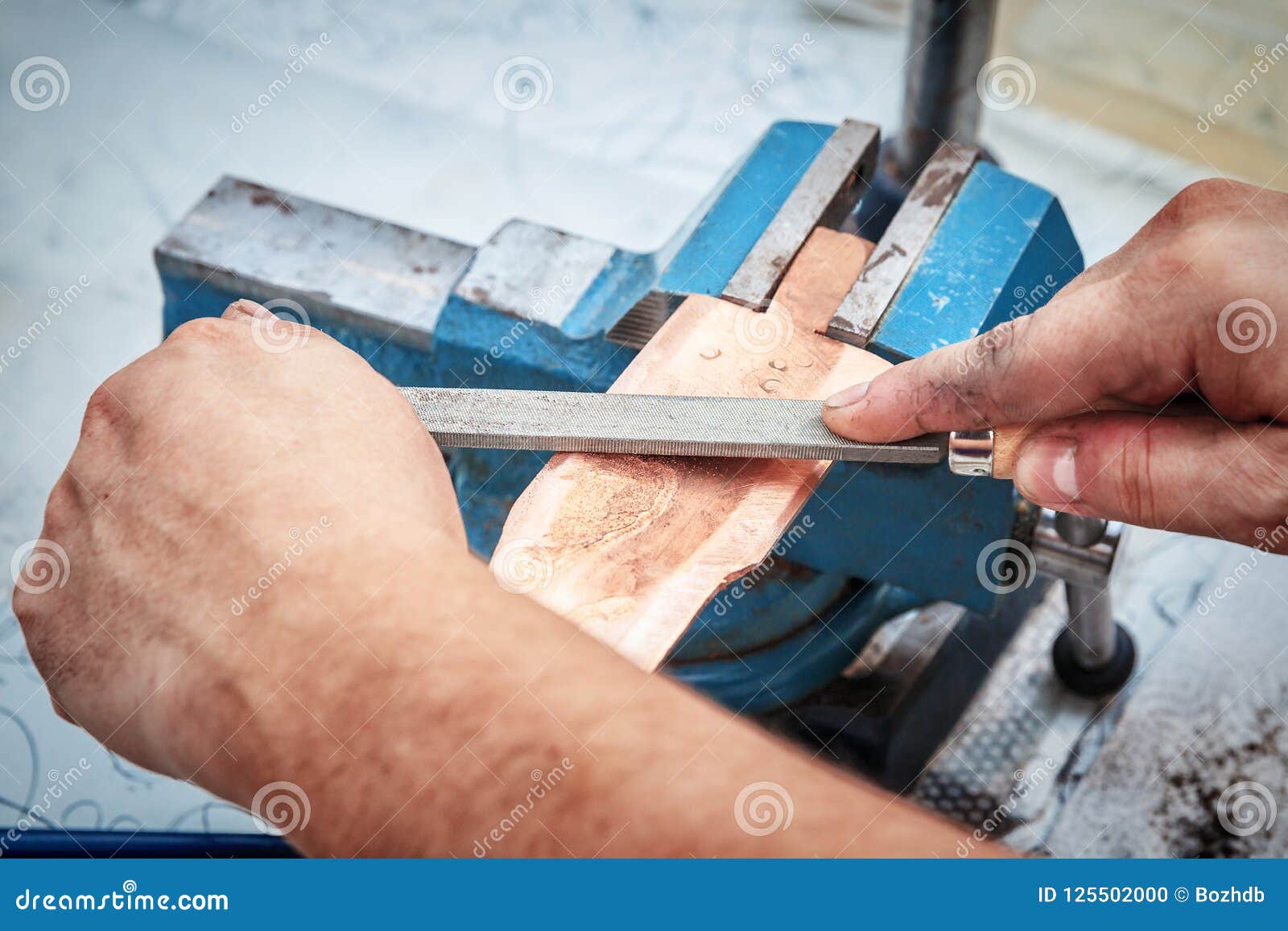 Grinding the Copper Billet with a File Stock Photo Image of golden, engineering 125502000