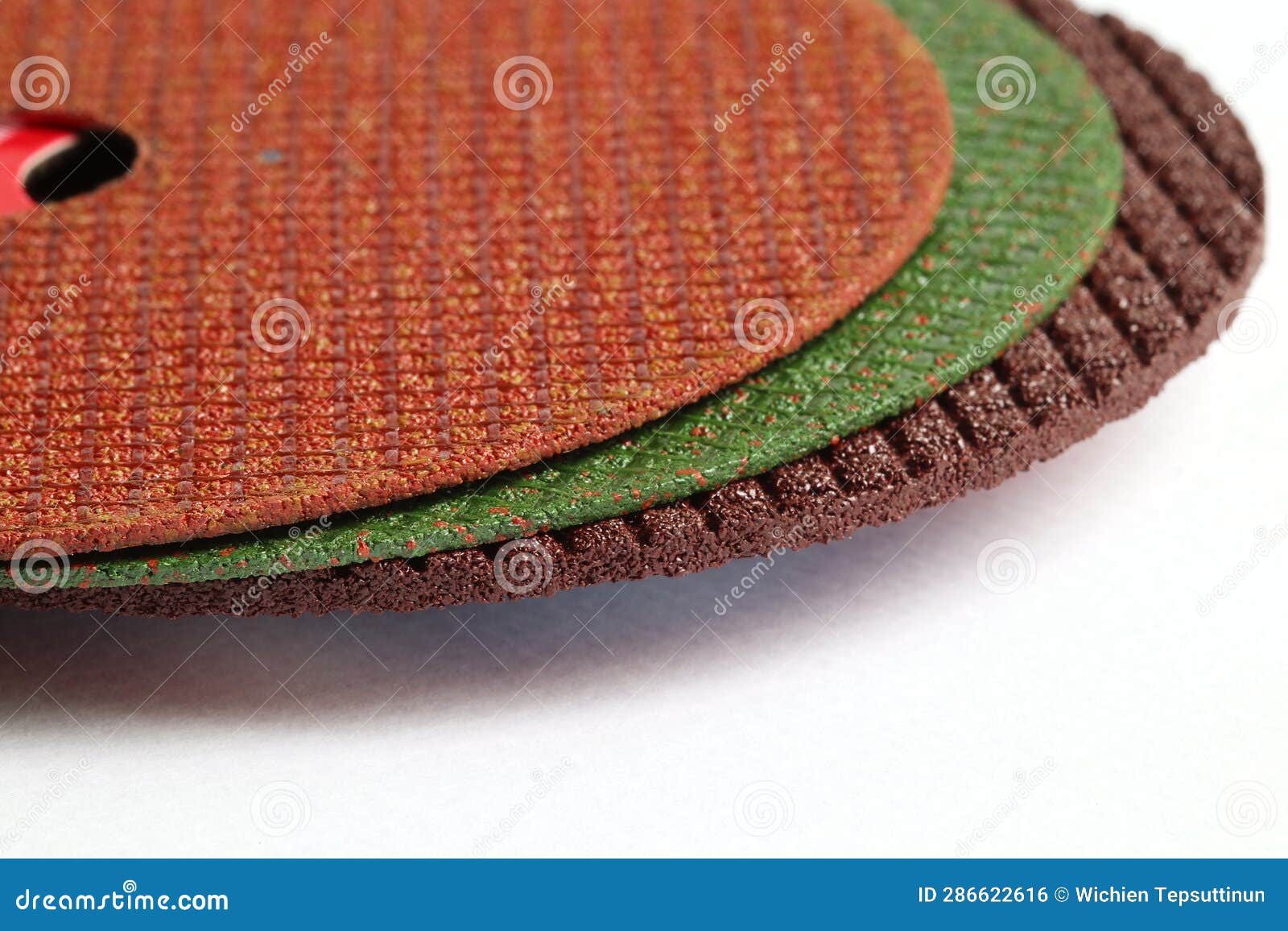 Grinding Cutting Discs Several Thickness and Colors Closeup View Stock