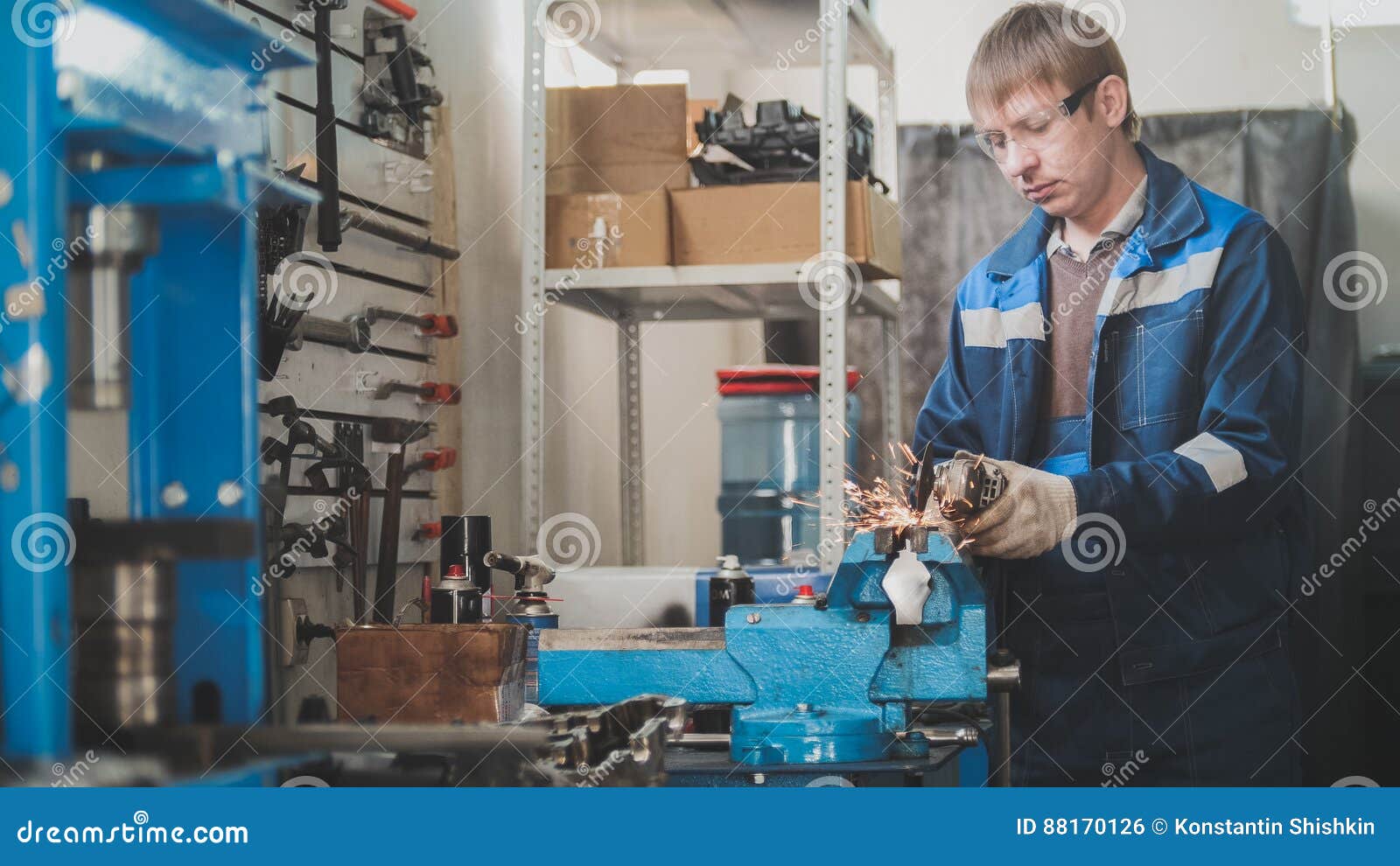 Grinding Metal Construction in Car Auto Sparks of Circular