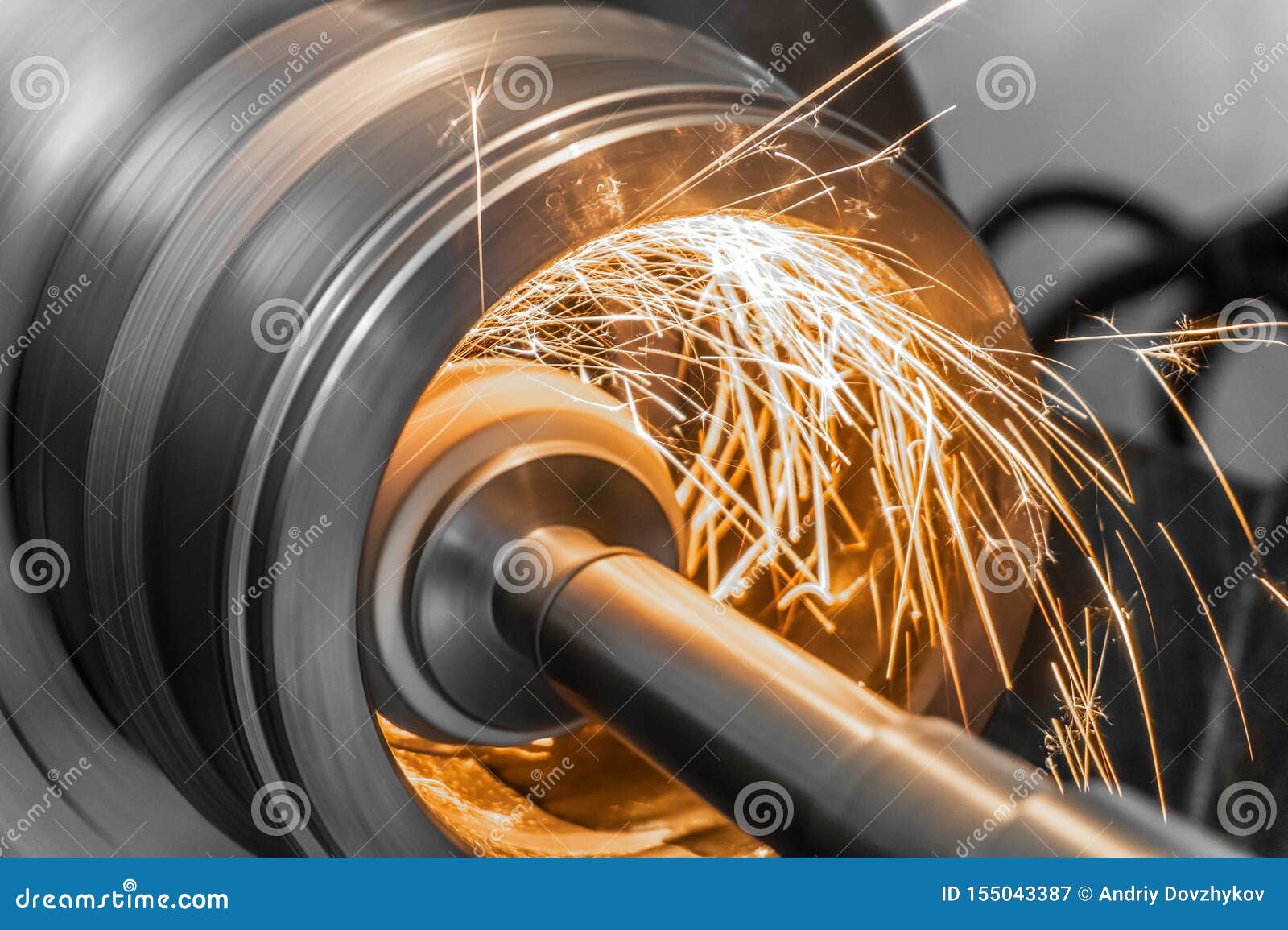 Grinding Metal on the Machine, Abrasive Stone on the Rim with Sparks
