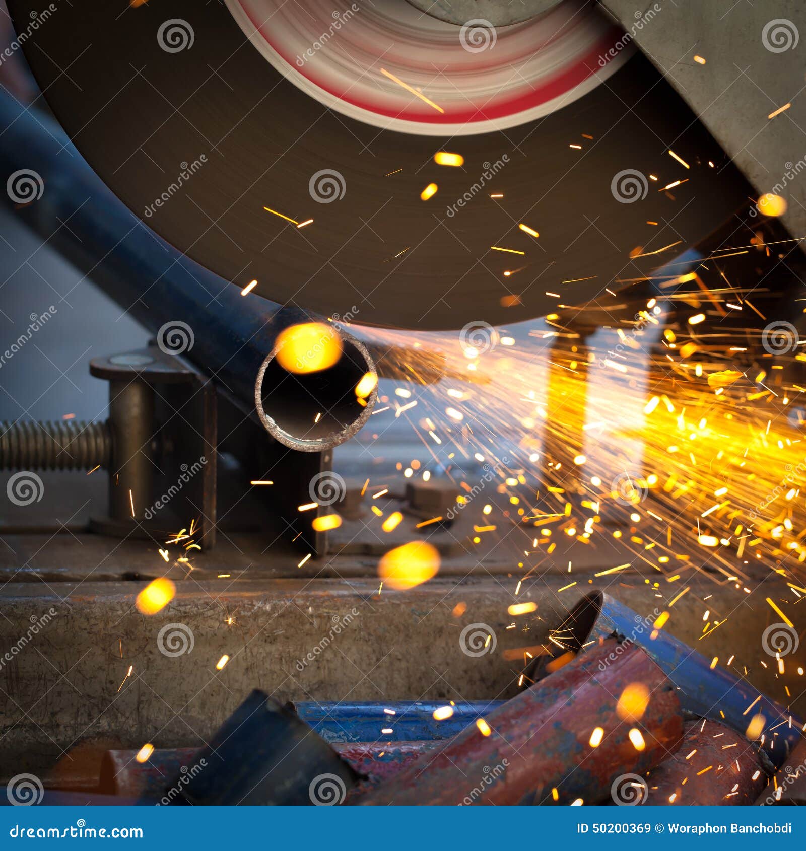 Grinding a metal plate stock image. Image of circle, spark 50200369