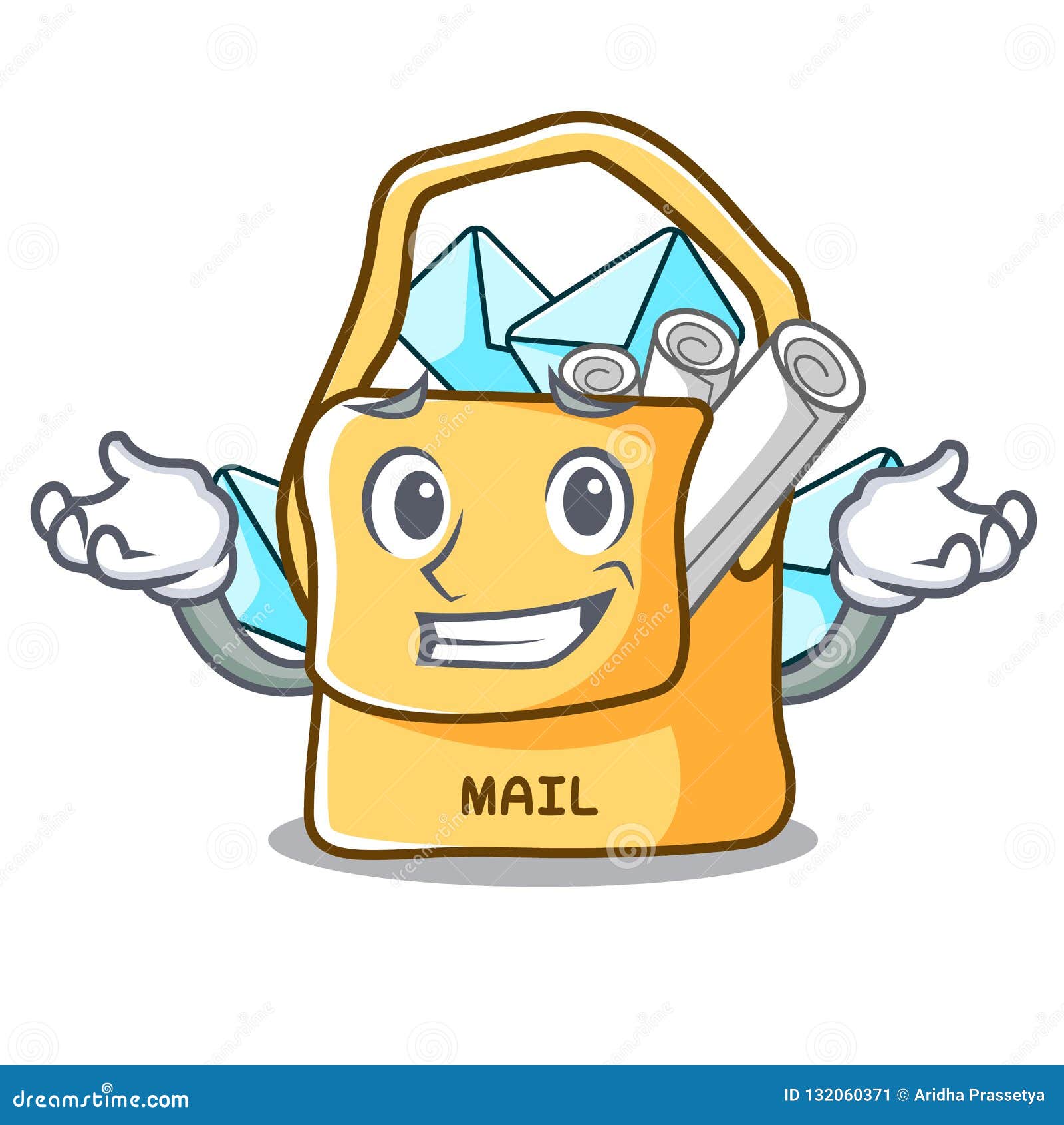 Grinning the Bag with Shape Mail Cartoon Stock Vector Illustration of