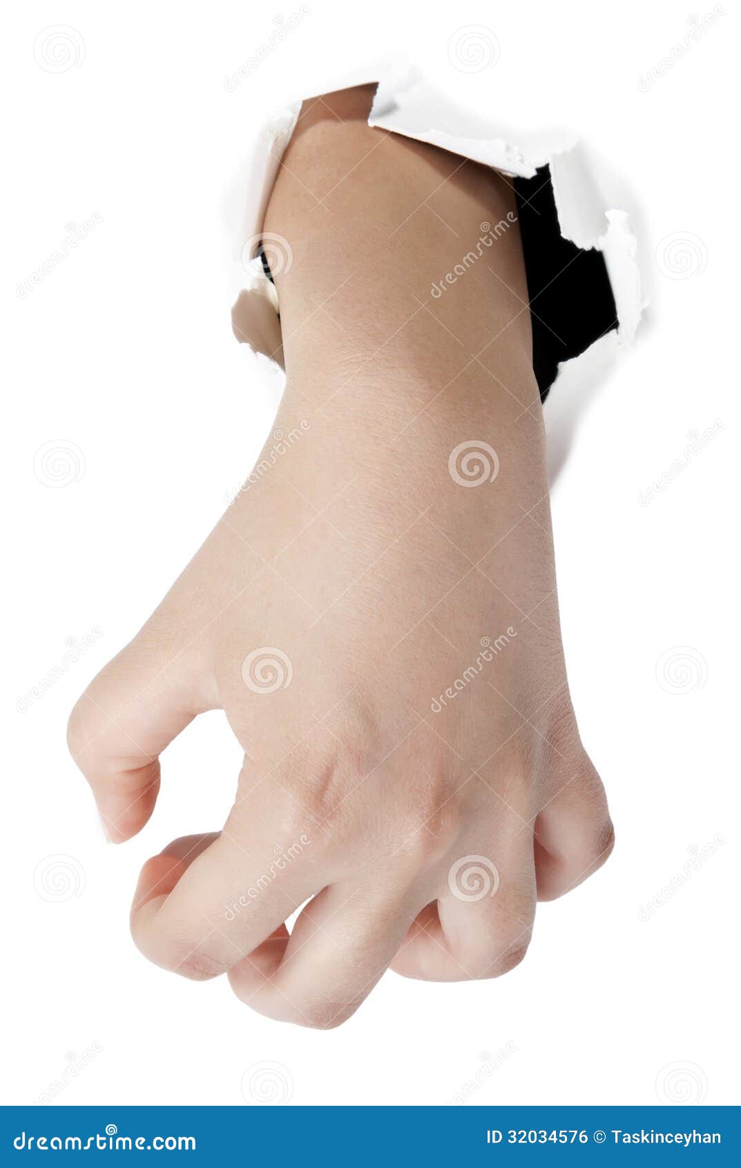 Gripping Hand . Reaching Paper Catching Tearing Ho Stock Photo - Image