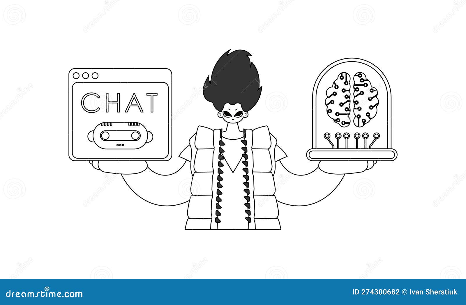 He Grips an AI Model, Vector Linear in Design Stock Illustration