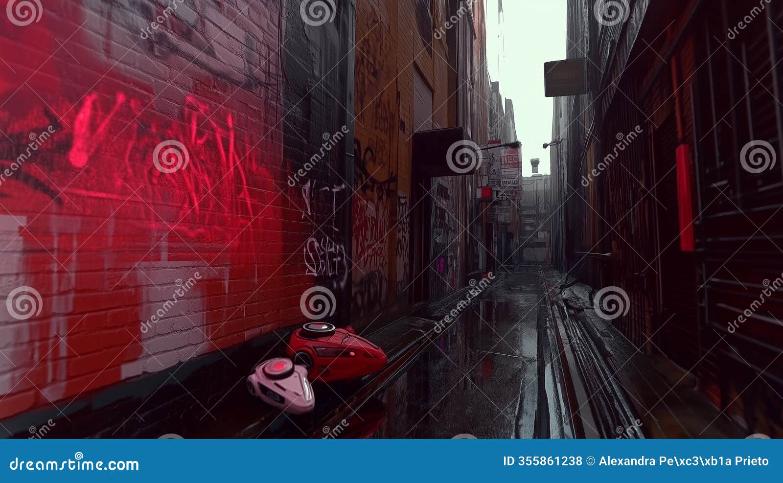 cyberpunk alley with neon and drones